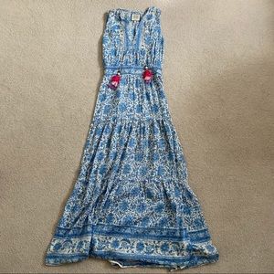 Blue & white Silk block print maxi dress